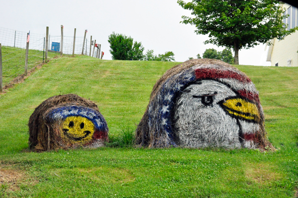 painted hay barrels